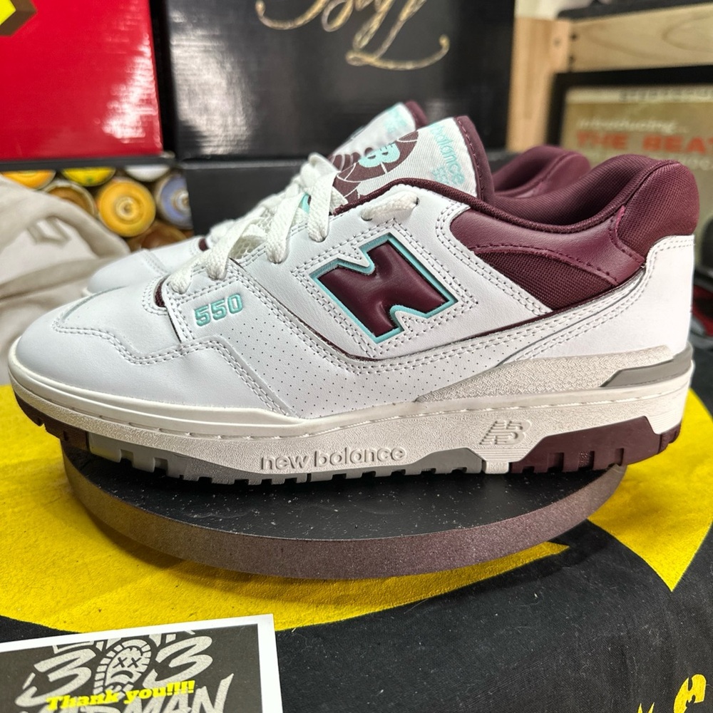 New Balance 550 Men’s White and Maroon Leather Sneakers